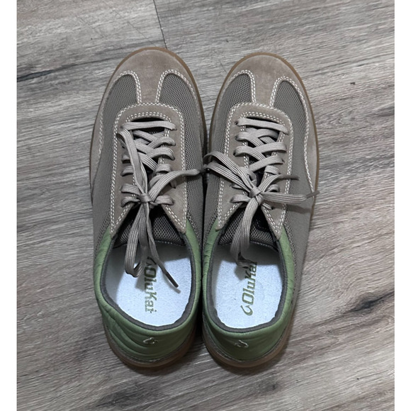 NWOB OLUKAI Punini Court Shoes Men’s 8 Suede Taupe Sage Leather Mesh Gum Sole - Picture 2 of 7